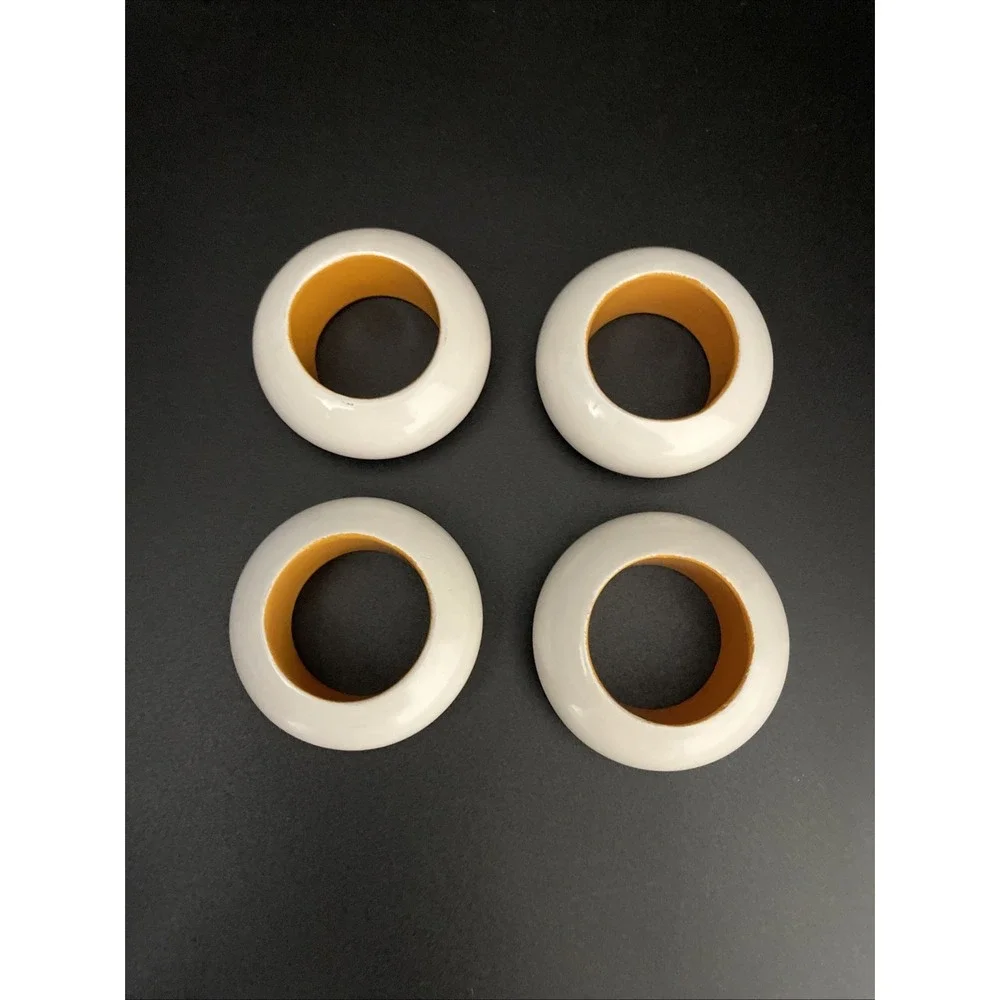 Vintage Mod Wood Napkin‎ Rings White Yellow/Orange Set of 4 Retro